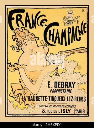FRANCIA CHAMPAGNE BONNARD Vintage Art Deco ‘France Champagne’ la Haubette-Tinqueux- le Reims Poster in un flamboyant Art Deco parigino artista Pierre Bonnard (1867–1947) Poster art artwork advertisation per Debray Champagne, 1891 Foto Stock