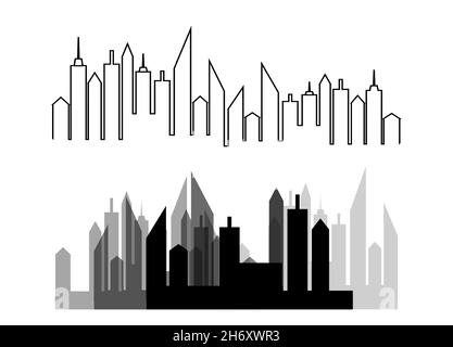 La silhouette della città in stile piatto. Paesaggio urbano. Illustrazione vettoriale. Illustrazione Vettoriale