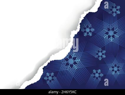 Sfondo blu di natale con carta strappata. Immagine della carta strappata con fiocchi di neve. Posizionare il testo o l'immagine. Vettore disponibile. Illustrazione Vettoriale