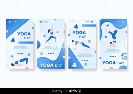 Yoga e Meditation Stories Editable of Square background Illustration adatto per Social media, Feed, Card, saluti, Stampa e Web Internet Ads Illustrazione Vettoriale