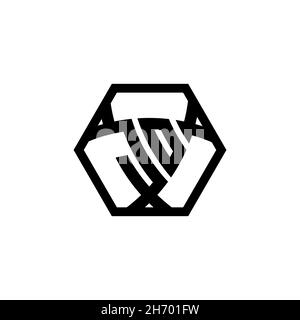JO lettera con logo monogramma e protezione triangolare esagonale arrotondata. Logo a monogramma triangolare, logo a monogramma schermato, lettera a scudo triangolare. Illustrazione Vettoriale