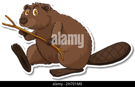 Illustrazione dell'adesivo cartoon Beaver Animal Illustrazione Vettoriale