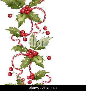 Bordo senza cuciture natalizio in vischio e nastro Foto Stock