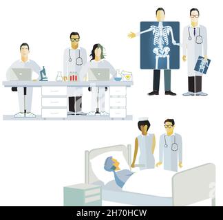 Servizio medico in ospedale con medici e infermieri. Illustrazione Illustrazione Vettoriale