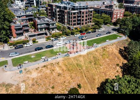 Kerry Park, quartiere Queen Anne a Seattle, Washington, Stati Uniti Foto Stock