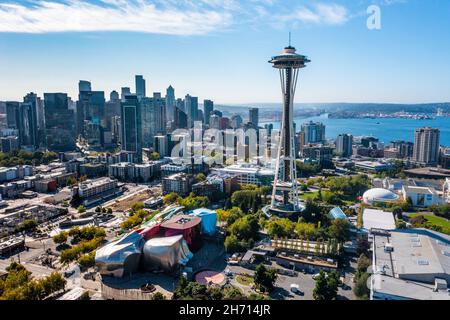 Lo Space Needle e il Seattle, Washington, Stati Uniti d'America Foto Stock
