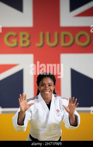 Nekoda Smythe Davis presso il centro di formazione Judo Center of Excellence il 20 aprile 2021 a Walsall nel Regno Unito. Foto di Sam Mellish Foto Stock