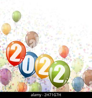 Confetti e palloncini colorati con numeri per Capodanno 2022 Illustrazione Vettoriale