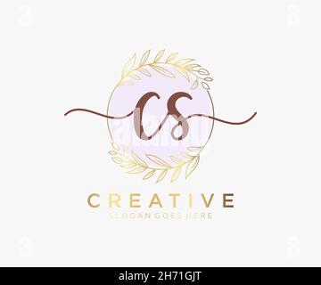 LOGO CS femminile. Utilizzabile per la natura, salone, centro benessere, cosmetici e loghi di bellezza. Elemento modello di disegno con logo a vettore piatto. Illustrazione Vettoriale