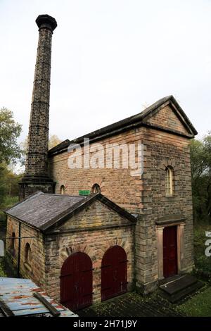 Leewood Pump House costruita nel 1849 per pompare acqua dal fiume Derwent nel canale di Cromford, Cromford, Derbyshire, Inghilterra - Un monumento in programma Foto Stock