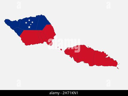 Mappa delle Samoa nei colori della bandiera con divisioni amministrative in bianco Foto Stock