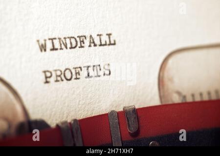 La frase dei profitti di ventricello scritta con un typewriter. Foto Stock