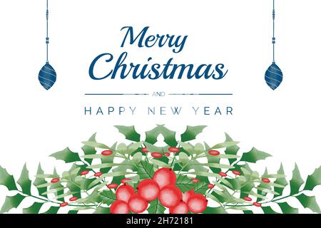 Acquerello Natale e nuovo anno corona floreale cornice e sfondo vettore Premium con foglia di natale, ornamenti di natale e elementi di natale Illustrazione Vettoriale