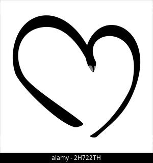 Cuore. Contorno nero nell'illustrazione vettoriale della forma del cuore. Icona di disegno semplice. Illustrazione Vettoriale