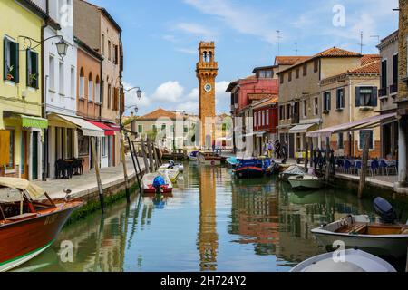 Murano, vista sulla Torre dell'Orologio Foto Stock