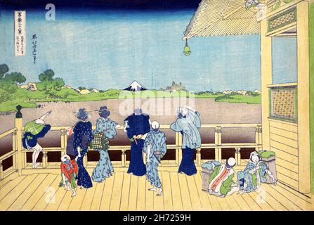 Hokusai. Sala Sazai al Tempio dei Cinquecento Arhats (Gohyaku Rakanji Sazaidō) di Katsushika Hokusai (葛飾 北斎, c.. 1760-1849), stampa a blocchi di legno policromi, inchiostro e colore su carta, c.. 1830-32, dalla serie trentasei viste del Monte Fuji (Fugaku sanjūrokkei) Foto Stock