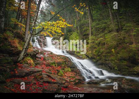 Foto panoramica delle cascate Rissloch vicino a Bodenmais nella foresta bavarese, Germania Foto Stock