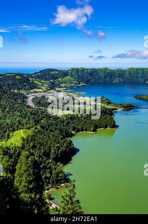 Lagoa das Sete Cidades, Isola di São Miguel, Azzorre, Aores, Portogallo, Europa. Foto Stock