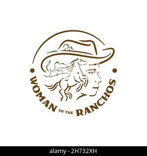 Cavallo con donna sul logo rancho concetto Illustrazione Vettoriale