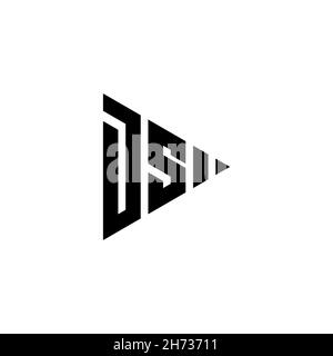 Lettera del logo DS Monogram con forma del pulsante di riproduzione triangolare su sfondo isolato. Logo a triangolo monogramma, lettera del logo a triangolo. Illustrazione Vettoriale