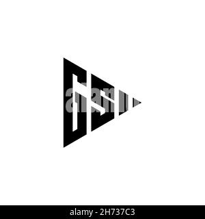 Lettera del logo del monogramma GS con forma del pulsante di riproduzione triangolare su sfondo isolato. Logo a triangolo monogramma, lettera del logo a triangolo. Illustrazione Vettoriale
