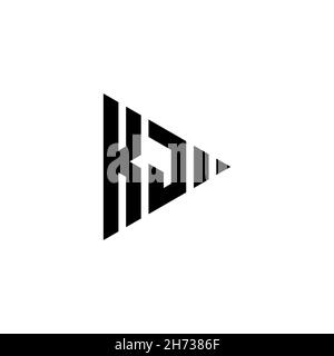 LETTERA del logo del monogramma KJ con forma del pulsante di riproduzione triangolare su sfondo isolato. Logo a triangolo monogramma, lettera del logo a triangolo. Illustrazione Vettoriale