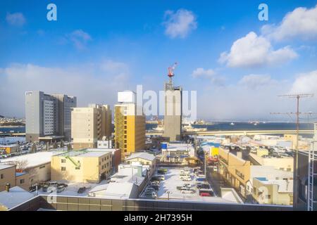 Hakodate City Downtown skyline paesaggio urbano del Giappone in inverno Foto Stock