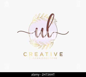 Logo femminile UL. Utilizzabile per la natura, salone, centro benessere, cosmetici e loghi di bellezza. Elemento modello di disegno con logo a vettore piatto. Illustrazione Vettoriale