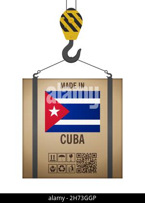 Scatola di cartone a gancio realizzata a Cuba su sfondo bianco. Illustrazione vettoriale. Foto Stock