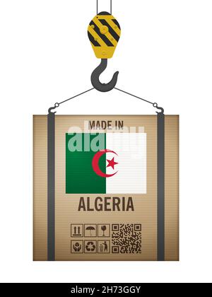 Scatola di cartone a uncino realizzata in Algeria su sfondo bianco. Illustrazione vettoriale. Foto Stock