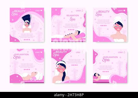 Beauty Spa e Yoga Post Editable of Square background adatto per Social Media, Feed, Card, saluti, Stampa e Web Annunci Internet Illustrazione Vettoriale