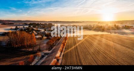 Luftbilder Siptenfelde im Harz Sonnenaufgang Foto Stock