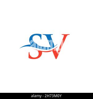 Vettore con logo Water Wave SV Swoosh Letter SV Logo Design per l'identità aziendale e aziendale. Illustrazione Vettoriale