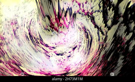 Tornado 3D astratto a forma di spirale, bianco, nero e rosa, con insolita struttura trasformante, loop senza cuciture. Movimento. Vista dall'alto dell'acqua come la turbolenza alla fine Foto Stock