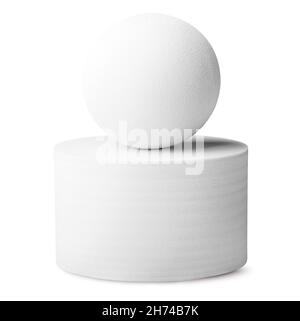 Cilindro bianco perfetto e sfera isolato su bianco Foto Stock