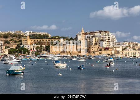 Il pittoresco villaggio di pescatori di Marsaskala, Malta. Europa Foto Stock