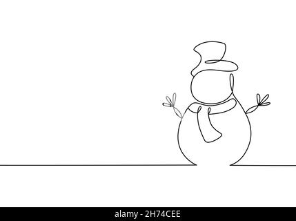 Snowman linea continua art. Natale inverno illustrazione vettoriale. Illustrazione Vettoriale