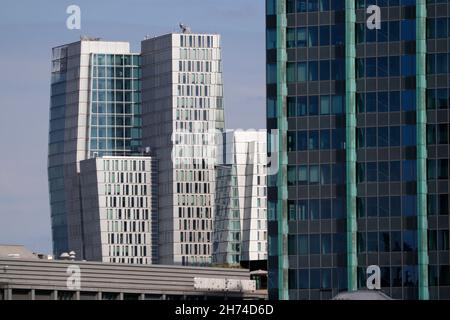 Buerohochhausfassaden, Skyline, Frankfurt am Main (nur fuer redaktionelle Verwendung. Keine Werbung. Referenzdatenbank: http://www.360-berlin.de. © J Foto Stock