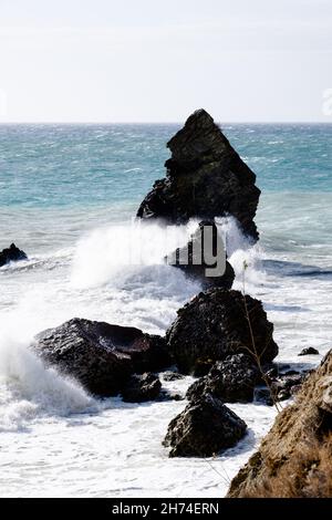 Playa del Molino de Papel, Nerja, Maro, Malaga, Spagna, Europa Foto Stock