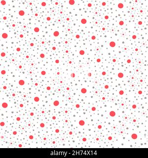 Design vettoriale di tendenza con motivo a puntini e cerchi in polka senza cuciture con sfondo bianco. I punti colorati sparsi ripetono la trama per la stampa e il tessuto Illustrazione Vettoriale