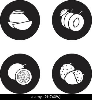 Set di icone in bianco e nero Fruits Illustrazione Vettoriale