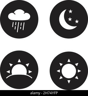 Ora del giorno icone silhouette nere Illustrazione Vettoriale