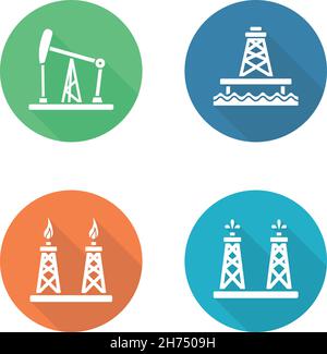 Set di icone per il design piatto dell'industria petrolifera Illustrazione Vettoriale