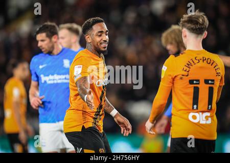 Hull, Regno Unito. 20 Nov 2021. Mallik Wilks #7 di Hull City durante la partita a Hull, Regno Unito il 11/20/2021. (Foto di James Heaton/News Images/Sipa USA) Credit: Sipa USA/Alamy Live News Foto Stock