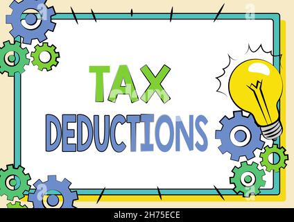 Scrittura visualizzazione testo detrazioni fiscali. Riduzione concettuale del reddito della foto che è in grado di essere tassato delle spese che fissano vecchio sistema di archiviazione, manutenzione Foto Stock