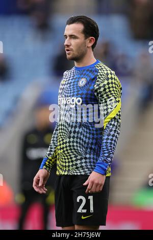 LEICESTER, INGHILTERRA - NOVEMBRE 20: Ben Chilwell di Chelsea si riscalda in anticipo durante la partita della Premier League tra Leicester City e Chelsea al King Power Stadium il 20 Novembre 2021 a Leicester, Inghilterra. (Foto di James Holyoak/MB Media) Foto Stock