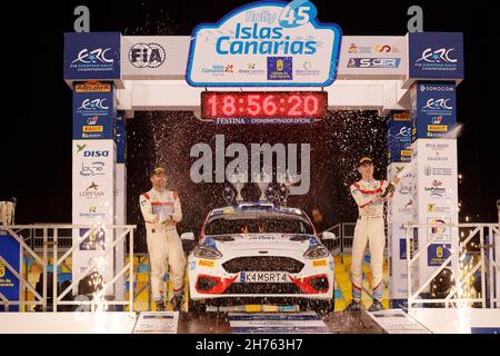 30 Pajari Sami (fin), Salminen Marko (fin), Ford Fiesta Rally4, Porvoon Autopalvelu, podio durante il FIA ERC Rally Islas Canarias 2021, ottavo round del FIA European Rally Championship 2021, dal 18 al 20 novembre 2021 a Las Palmas de Gran Canaria, Spagna - Foto Grégory Lenormand / DPPI Foto Stock