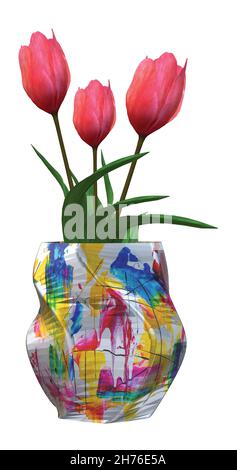 Tulipani rosa in Neon Colors Vase Illustrazione Vettoriale
