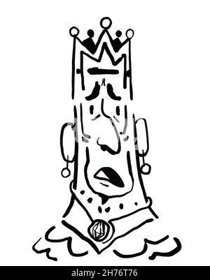 Depressi preoccupato re con una testa ovale e una bocca aperta, tatuaggio e t-shirt design. Strana pittura acrilica senza colore. Pittura per stampa, parete Foto Stock