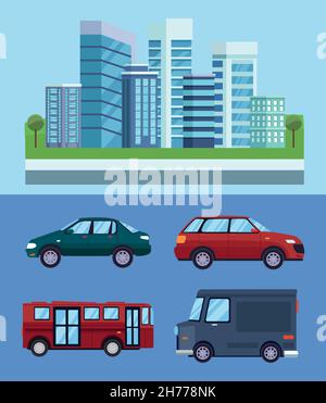 cinque icone della città urbana Illustrazione Vettoriale